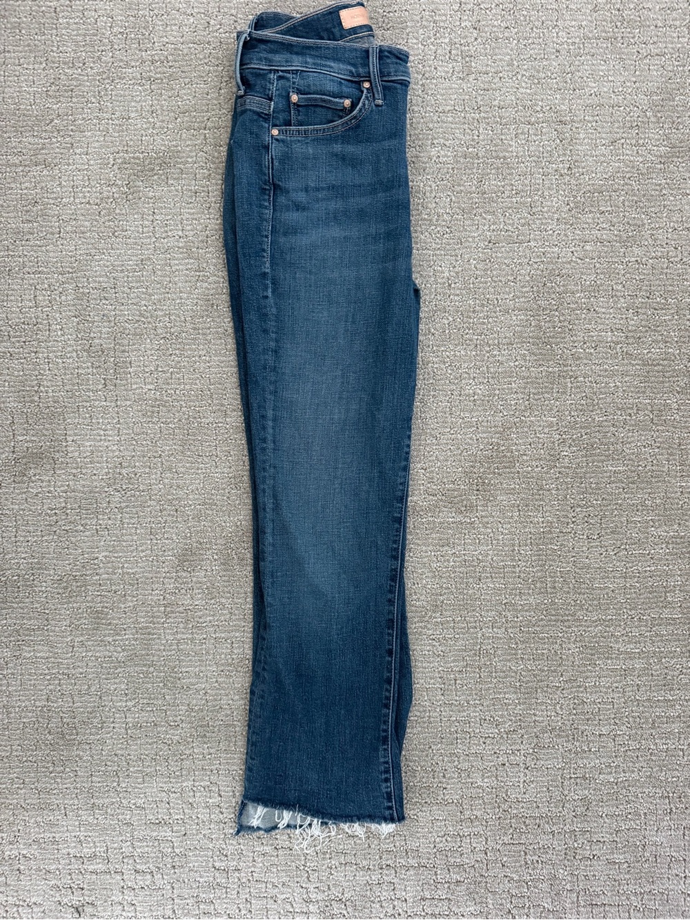 MOTHER Insider Crop Step Fray Indigo Blue Flare Crop Jeans - Picture 13 of 13